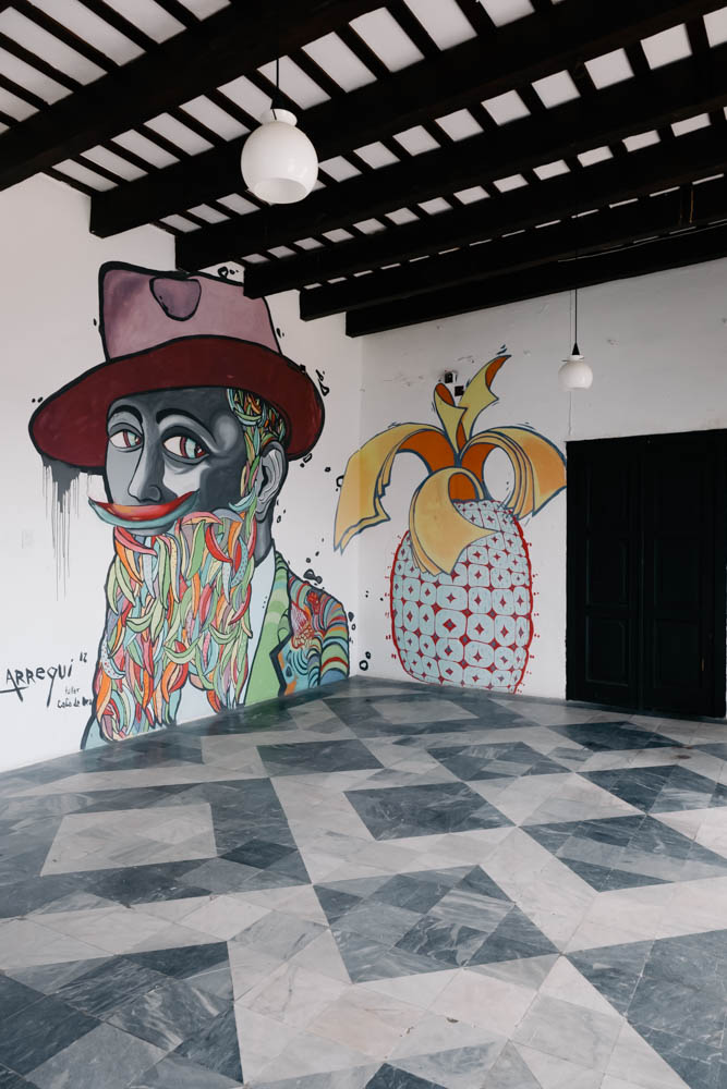 Colorful mural on the second floor of the Casa Blanca House Museum in San Juan, Puerto Rico