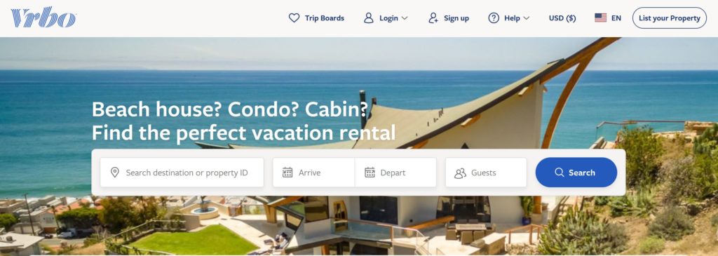 VRBO vacation rentals website