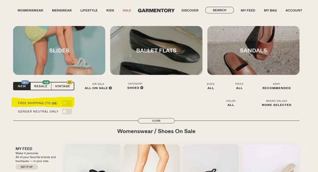 How to select free shipping on garmentory